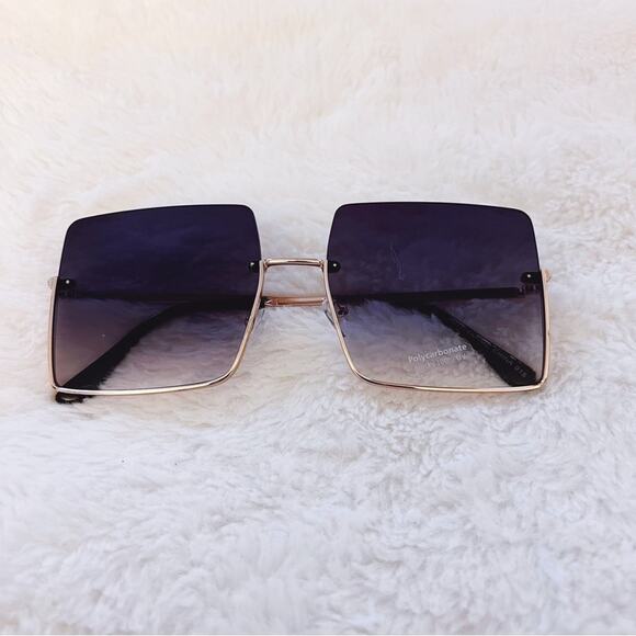 Blair Black Modern Rectangle Half Rim Sunglasses - Picture 1 of 9